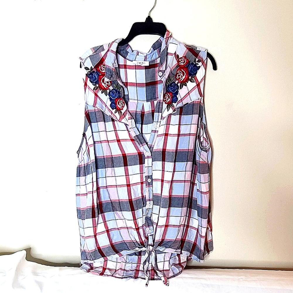 Floral Patched Plaid Women's Top